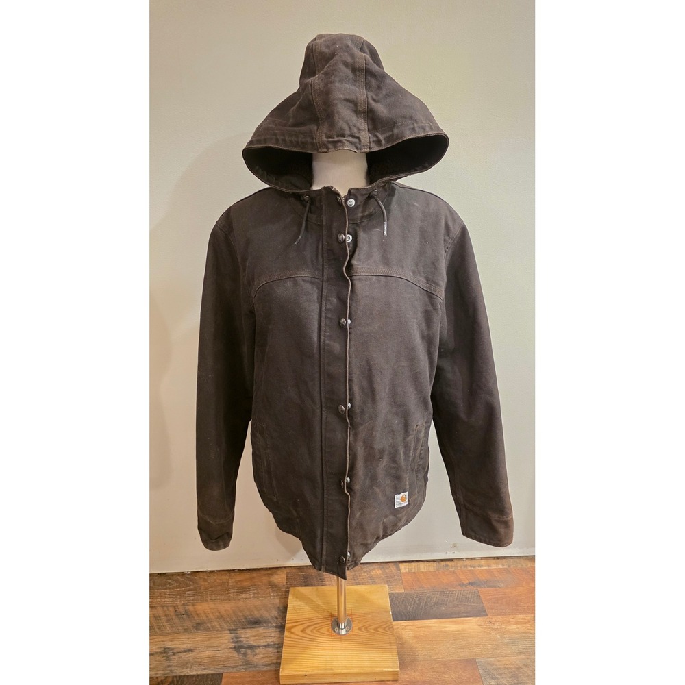 Carhartt Women's Sandstone "Berkley" Sherpa-Lined Hooded Canvas Coat Sz L 12/14